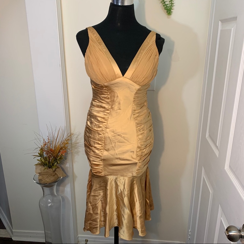 Dina Barel Soft Gold Tone Silk Flattering Dress